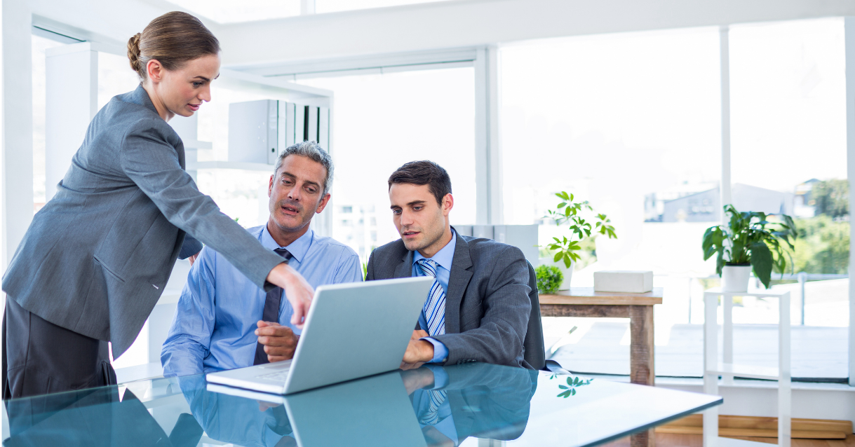 Business people looking at a computer screen